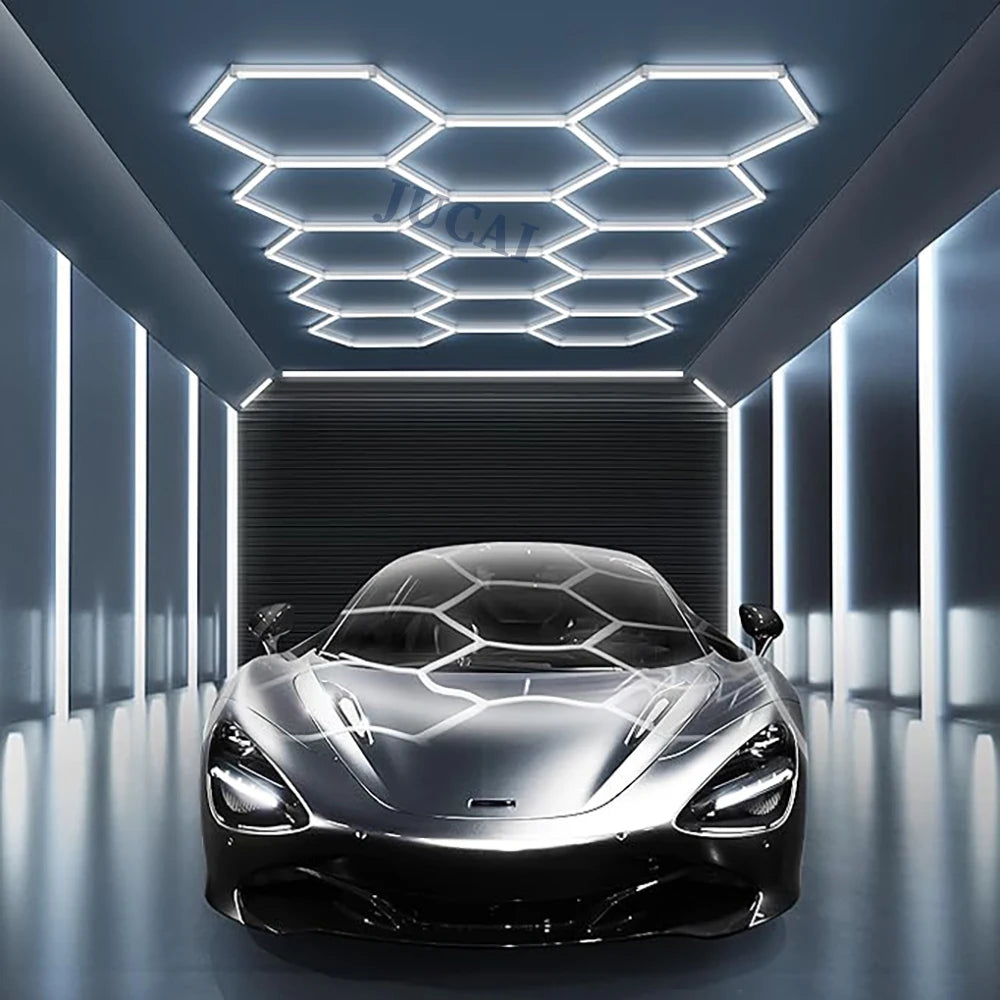 Hexagon LED Lights 6500K Daylight Honeycomb Ceiling Lamp High Bright for Garage Workshop Car Detail Studio Home Gym Lighting