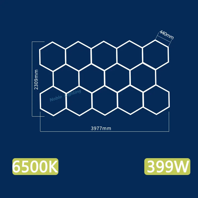 Hexagon LED Lights 6500K Daylight Honeycomb Ceiling Lamp High Bright for Garage Workshop Car Detail Studio Home Gym Lighting